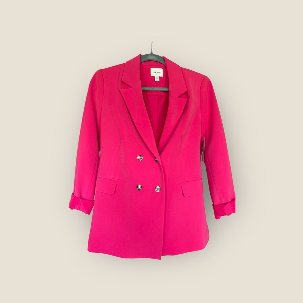 Nine West Pink Blazer with Notched Lapels and Structured Shoulders